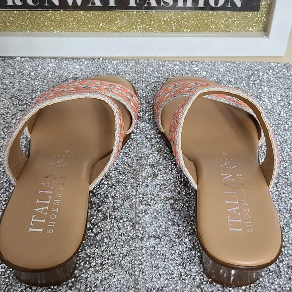 NWT Italian Shoemaker Strap Sandal with small Heel SZ 6 Salmon and Silver - Picture 4 of 11